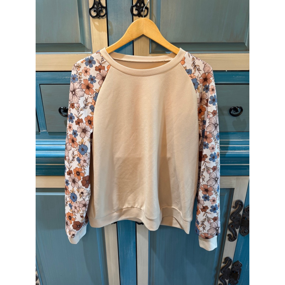Women's Unbranded Beige Floral Raglan Sweatshirt M - Picture 1 of 4